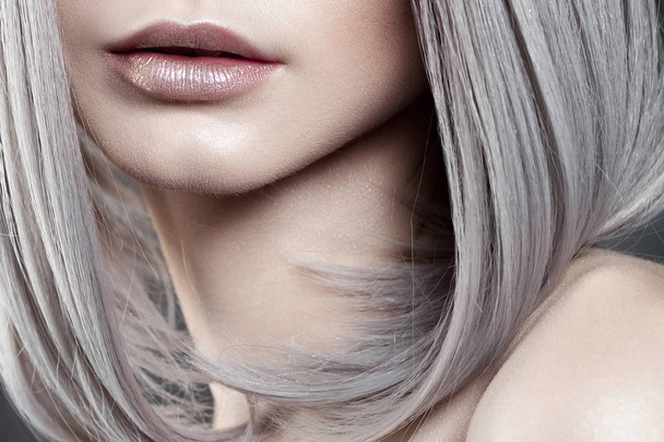 Young beautiful girl with silver make-up and ash hair. Anonymous beauty close-up portrait - Zdjęcie, obraz