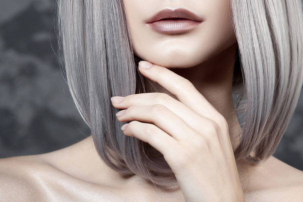 Young beautiful girl with silver make-up and ash hair. Anonymous beauty close-up portrait - Foto, immagini