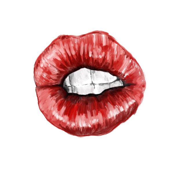 vrouw cartoon mounth met rode lippen - Foto, afbeelding