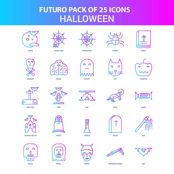 25 blauwe en roze Futuro Halloween Icon Pack - Vector, afbeelding