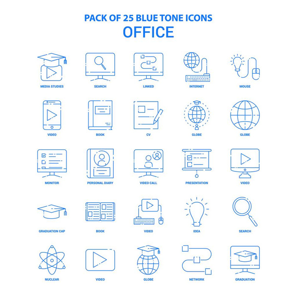 オフィス ブルー トーン アイコンをパック - 25 アイコン セット - ベクター画像