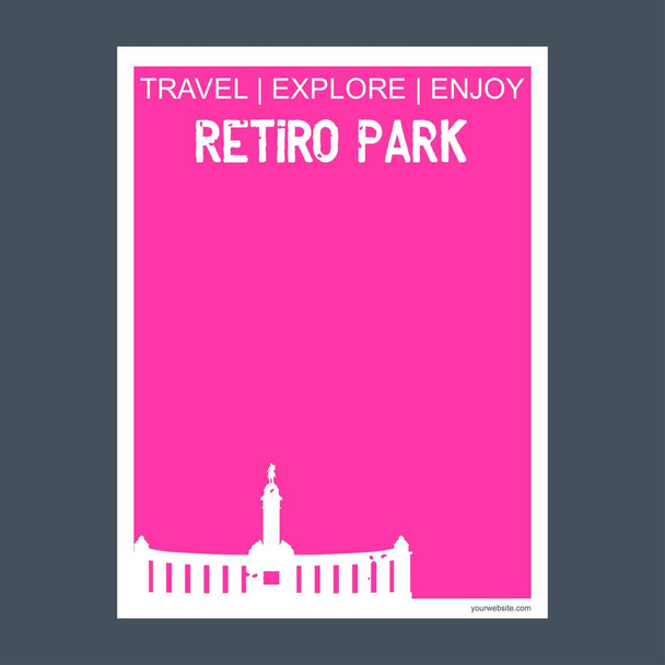 Retiro Park, Madryt, Hiszpania pomnik landmark Broszura płaski styl i typography wektor - Wektor, obraz