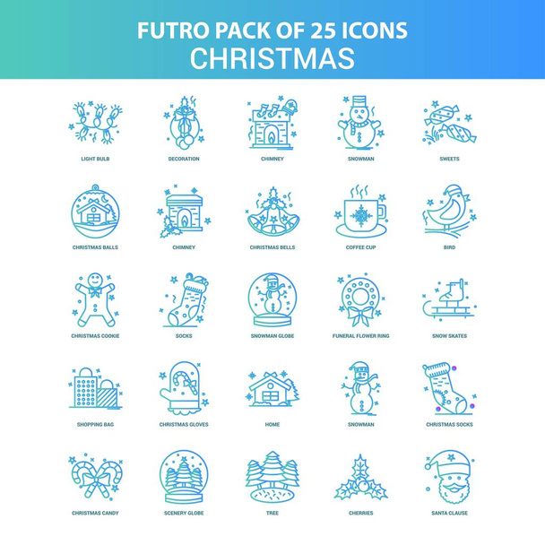 25 Green and Blue Futuro Christmas Icon Pack - Vector, Image