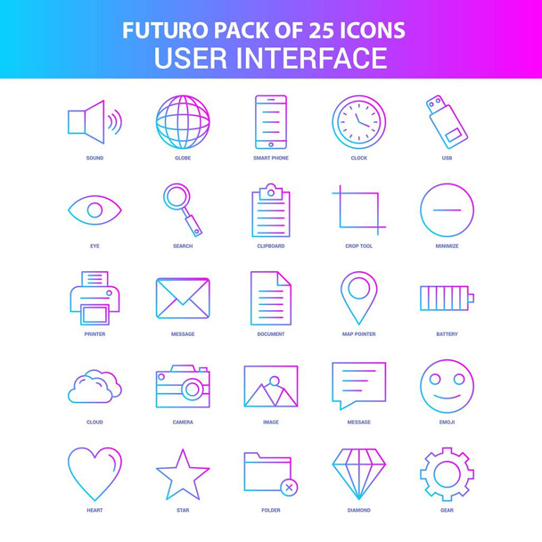 25 mavi ve pembe Futuro Kullanıcı arabirimi Icon Pack - Vektör, Görsel