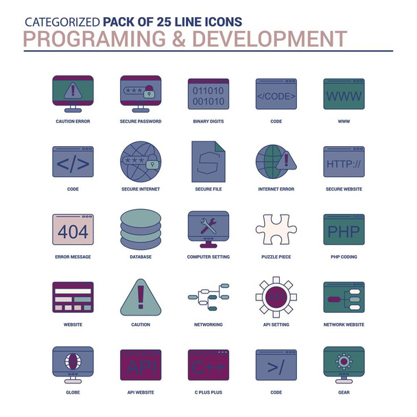 Vintage Programming and Developement Icon set - 25 Flat Line icon set - Vector, Image