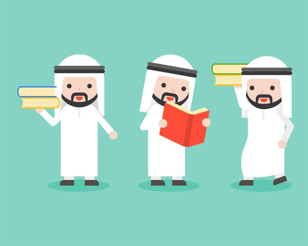 Empresário árabe com livro, caráter de negócio pronto para usar o conceito de sabedoria design plano
 - Vetor, Imagem