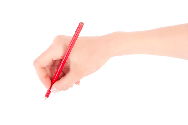 Woman's hand holding a red pencil - Foto, Imagem