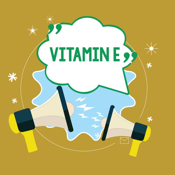 Signe texte montrant la vitamine E. Photo conceptuelle Antioxydant Protège les tissus corporels contre les dommages causés par les substances
 - Photo, image