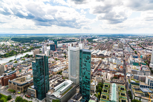 FRANKFURT, GERMANY - JULY 9, 2014: Summer panorama of the financial district in Frankfurt, Germany - Zdjęcie, obraz