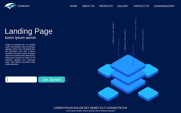 Website Zielseite Vektor-Vorlage. blauer Hintergrund mit isometrischer Comcept-Illustration in digitaler Technologie - Vektor, Bild