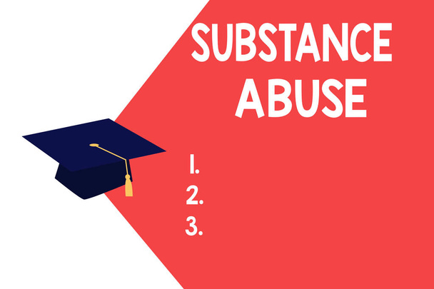 Text sign showing Substance Abuse. Conceptual photo Excessive use of a substance especially alcohol or a drug - Photo, Image