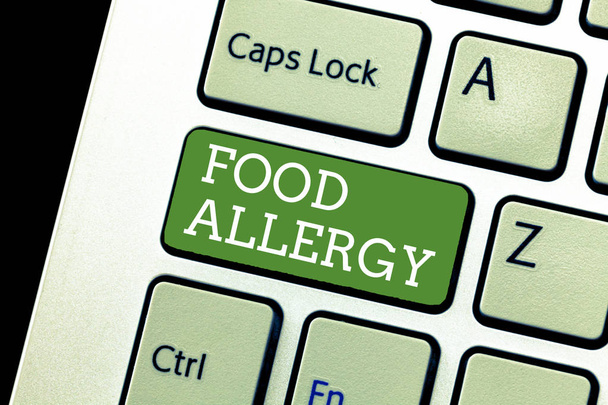 Käsiala tekstiä kirjallisesti Ruoka Allergia. Käsitteen merkitys Immuunijärjestelmän reaktio, joka tapahtuu tietyn ruoan syömisen jälkeen
 - Valokuva, kuva