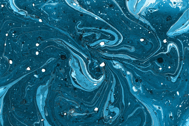 blauer Marmorhintergrund mit Farbspritzern Textur - Foto, Bild