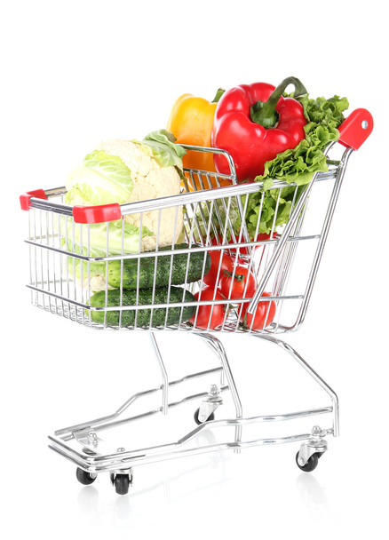 Fresh vegetables in trolley isolated on white - Foto, Imagem