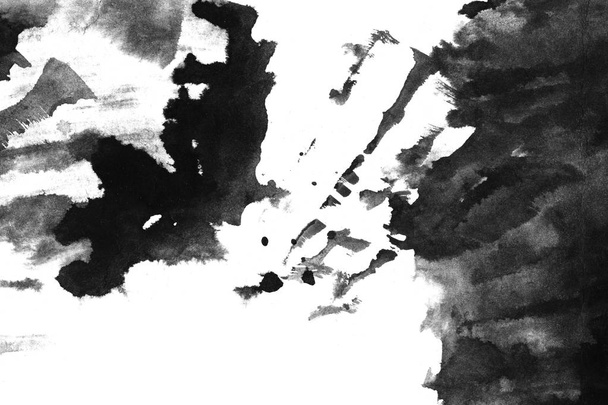 Abstract black ink stain. Chinese ink background on watercolor paper.  - Foto, Imagen