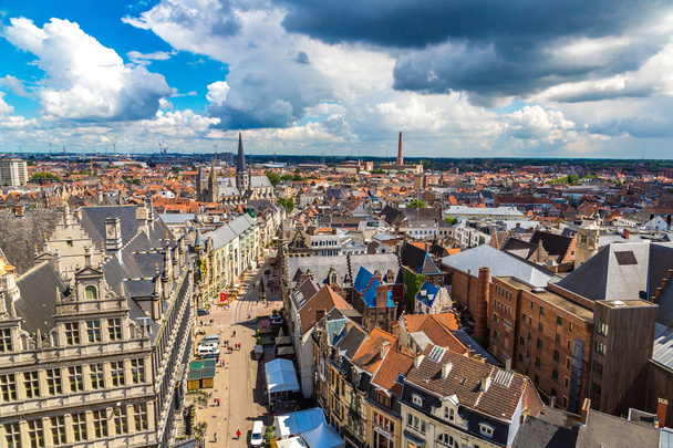 GENT, BELGIUM - JUNE 14, 2016: Panoramic aerial view of Gent in a beautiful summer day, Belgium - Foto, Imagen