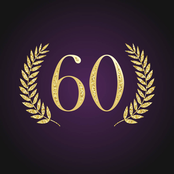 60 logo glittering shining gold. 60 th years old logotype. Isolated elegant abstract nominee graphic seal of 60%. Congratulating celebrating decorating card design template Round shape luxurious digits, up to -60 % percent off sign - Vector, Image