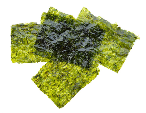 Sheet of dried seaweed, Crispy seaweed isolated on white background. - Photo, Image