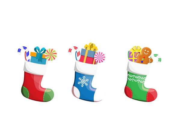 Рождественские носки с подарками - Вектор,изображение