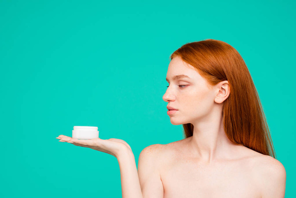 Healthy skin concept. Portrait of nice charming calm nude red-ha - Fotografie, Obrázek