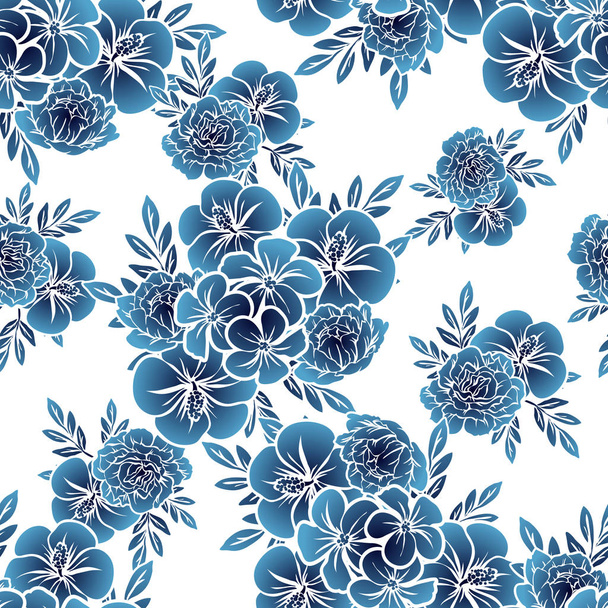 Seamless vintage style dark blue flower pattern. Floral elements. - Vektor, Bild