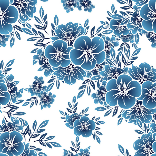 Seamless vintage style dark blue flower pattern. Floral elements. - Vecteur, image