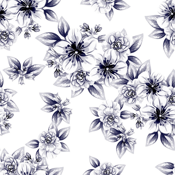 Seamless vintage style dark blue flower pattern. Floral elements. - Вектор, зображення