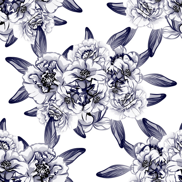 Seamless vintage style dark blue flower pattern. Floral elements. - Vektor, kép
