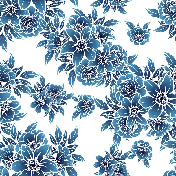 Seamless vintage style dark blue flower pattern. Floral elements. - Vektör, Görsel