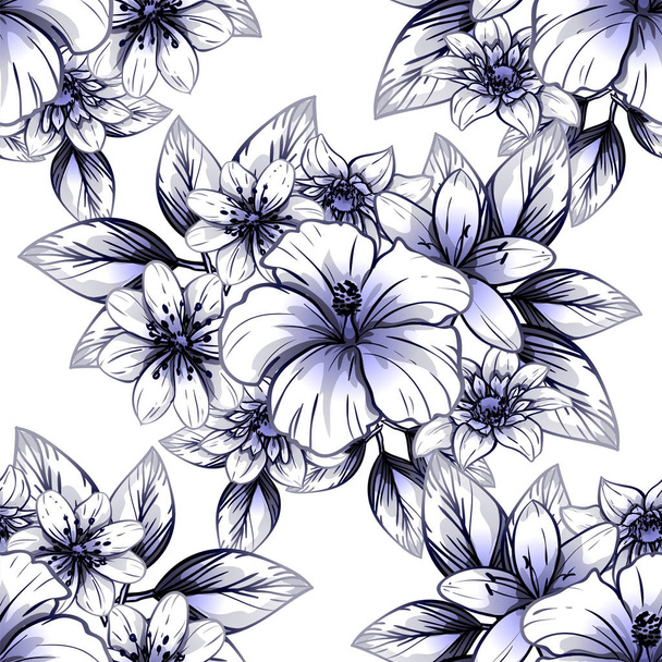 Seamless vintage style dark blue flower pattern. Floral elements. - Vector, afbeelding