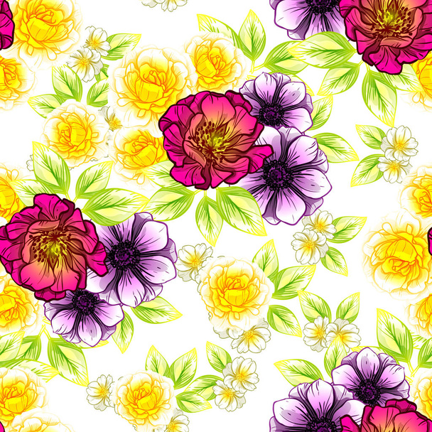 Seamless vintage style flower pattern. Floral elements in color - Vector, afbeelding
