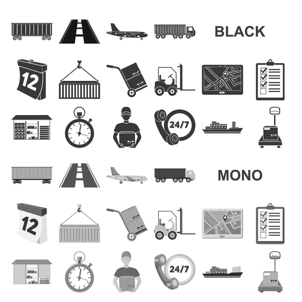 Logistikdienstleister schwarze Symbole in Set-Kollektion für Design. Logistik und Ausrüstung Vektor Symbol Stock Web Illustration. - Vektor, Bild