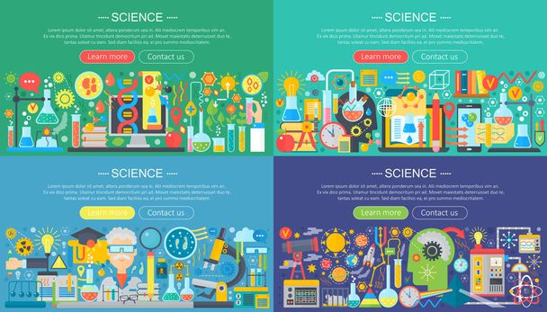 Science, laboratory flat color templates set. Vector chemistry infographic concept background for flyear, magazines, posters, book cover, banner. - Διάνυσμα, εικόνα