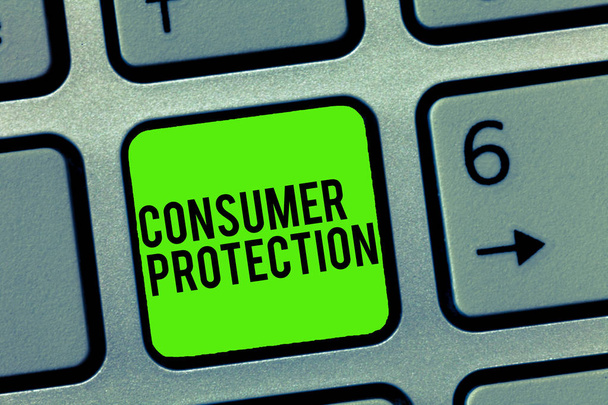 Σήμα κειμένου που δείχνει την προστασία των καταναλωτών. Έννοια φωτογραφία Δίκαιο Εμπόριο Νόμοι για να εξασφαλίσει την προστασία των καταναλωτών δικαιωμάτων - Φωτογραφία, εικόνα