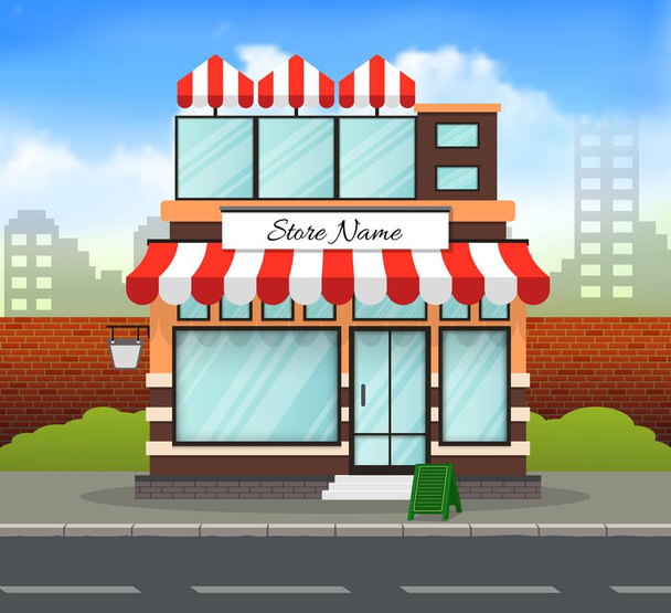 Vectorillustratie van Oranje en rode winkel bouwen achtergrond - Vector, afbeelding
