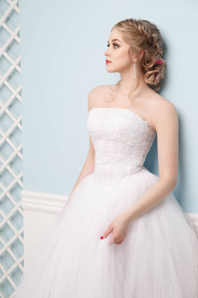 A beautiful gentle bride with an elegant hairstyle. - Foto, Bild