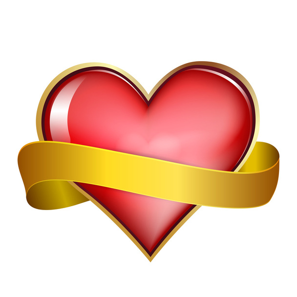 Red heart & gold ribbon - Vector, afbeelding