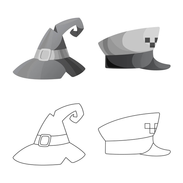 Vector illustration of headgear and cap logo. Set of headgear and accessory stock vector illustration. - Vector, Imagen