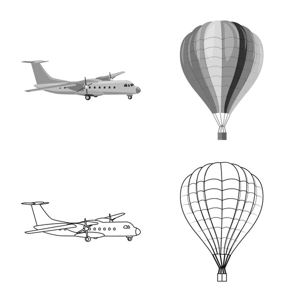 Geïsoleerde object van vliegtuig en vervoer logo. Set van vliegtuig en hemel vector pictogram voor voorraad. - Vector, afbeelding