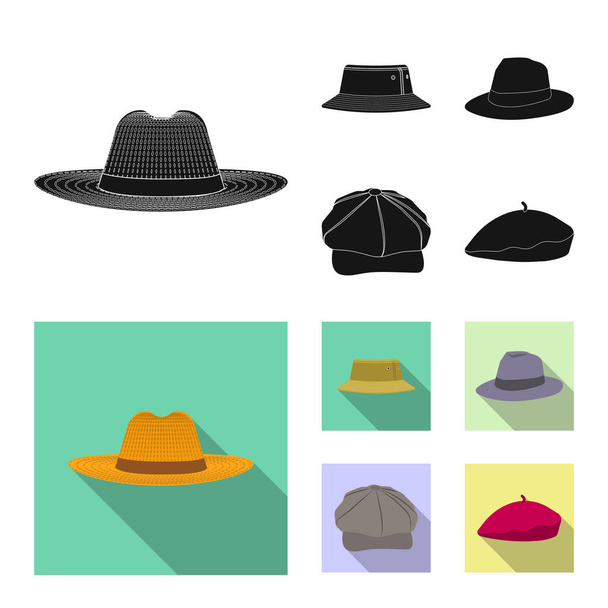 Vector design of headgear and cap logo. Set of headgear and accessory stock vector illustration. - Vetor, Imagem