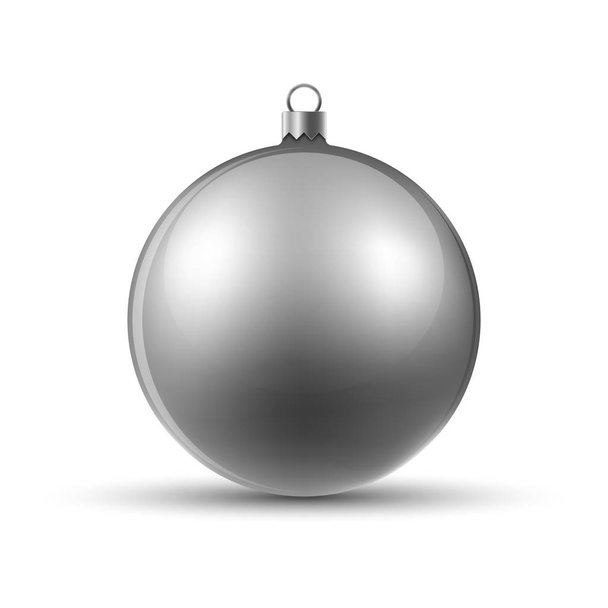 Gray Christmas ball, isolated. Vector illustration. Glossy realistic Christmas ball - Vektör, Görsel