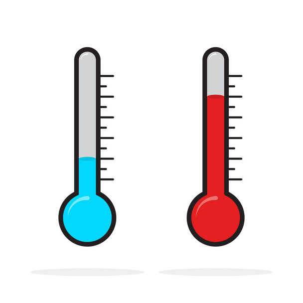 Thermometers icons with different levels. Vector illustration. Blue and red thermometer indicators in flat style - Vector, Image