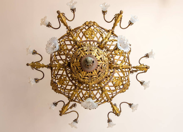 Old chandelier on ceiling inside Villa Monastero. Varenna, Italy - Photo, Image