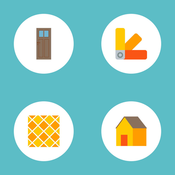 Conjunto de ícones da indústria símbolos de estilo plano com revestimento de azulejos, casa, amostras de cores e outros ícones para o design do logotipo do aplicativo móvel da web
. - Vetor, Imagem