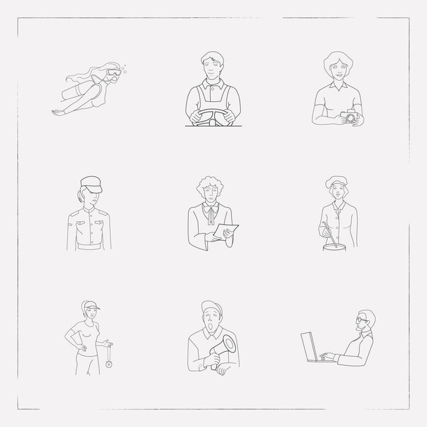 Set of profession icons line style symbols with paparazzi, programmer, chef and other icons for your web mobile app logo design. - Photo, Image