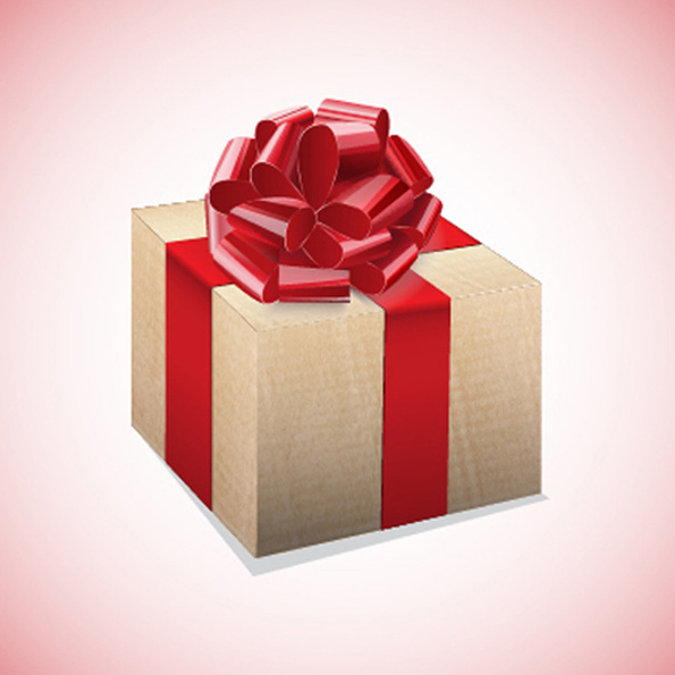 Red bow and tapes on a cardboard box - Vector, afbeelding
