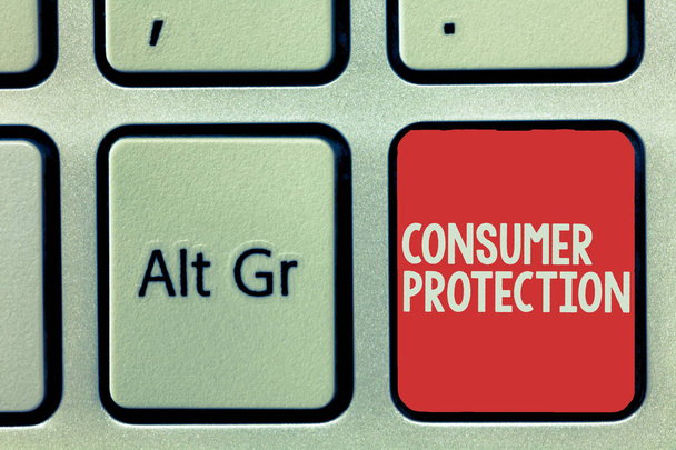 Σήμα κειμένου που δείχνει την προστασία των καταναλωτών. Έννοια φωτογραφία Δίκαιο Εμπόριο Νόμοι για να εξασφαλίσει την προστασία των καταναλωτών δικαιωμάτων - Φωτογραφία, εικόνα