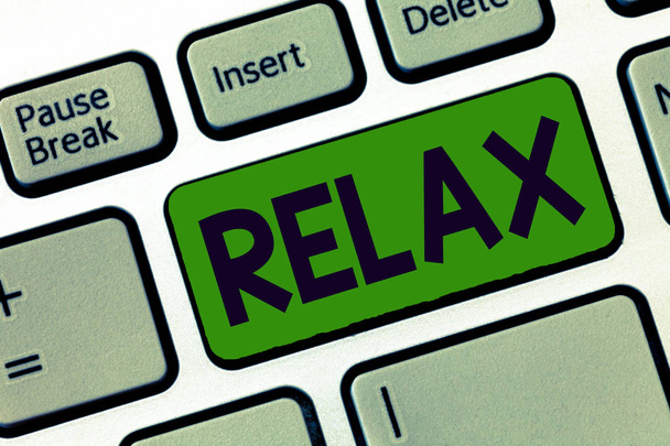 Writing note showing Relax. Business photo showcasing make or become less tense anxious calming down no restrictions - Photo, Image