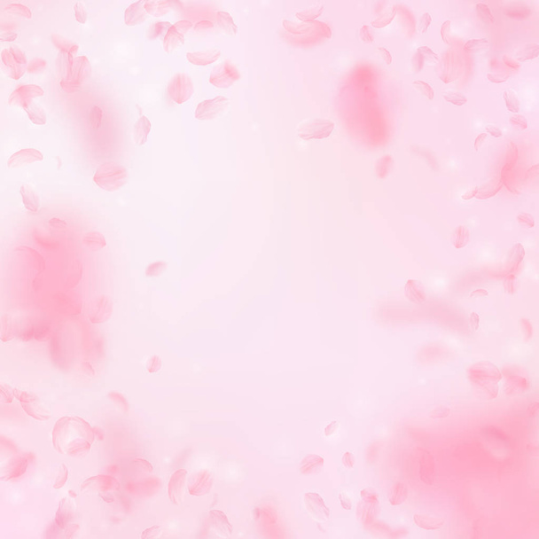 Sakura bloemblaadjes vallen naar beneden. Romantische roze bloemen  - Vector, afbeelding