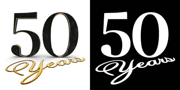 Número dorado cincuenta (número 50) y los años de inscripción con sombra y canal alfa. Ilustración 3D
. - Foto, Imagen